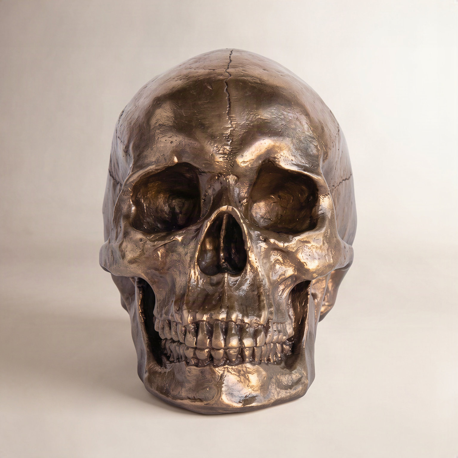 Muscogee Faux Human Skull Holiday Figurine, Bronze