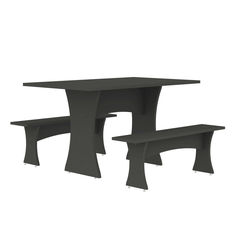 Ensemble de salle à manger moderne 3 pièces avec bancs gris anthracite Coney, Gris