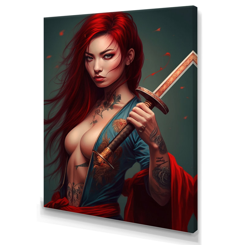 Fierce Samurai Girl III - impression, H 20 po x l 12 po x P 1 po, Toile tendue