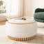 29" Round Chenille With Wood Frame, Solid Legs, Reversible Lid For Books And Storage, Living Space Decor-131258210