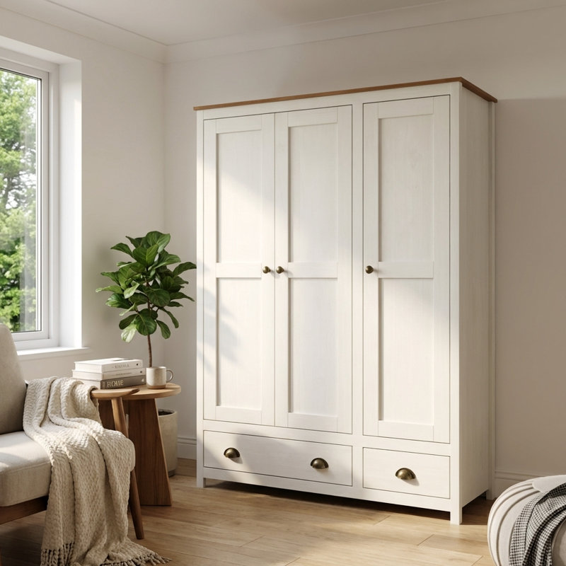 Armoire 53,3 po avec tablettes réglables Topazio, Blanc / Naturel
