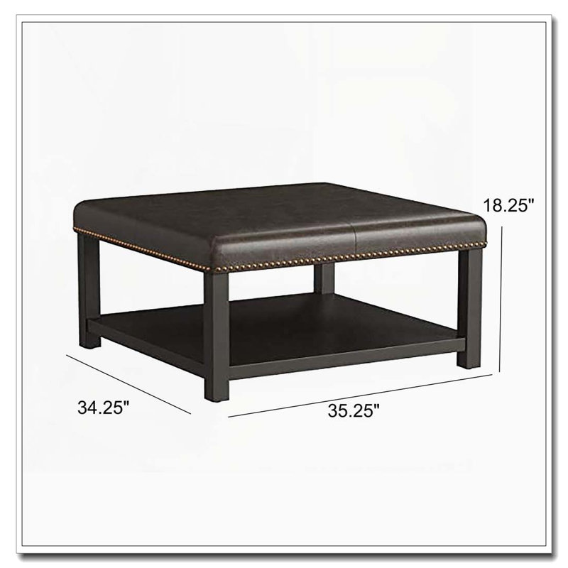 Grand banc repose-pieds carré en similicuir