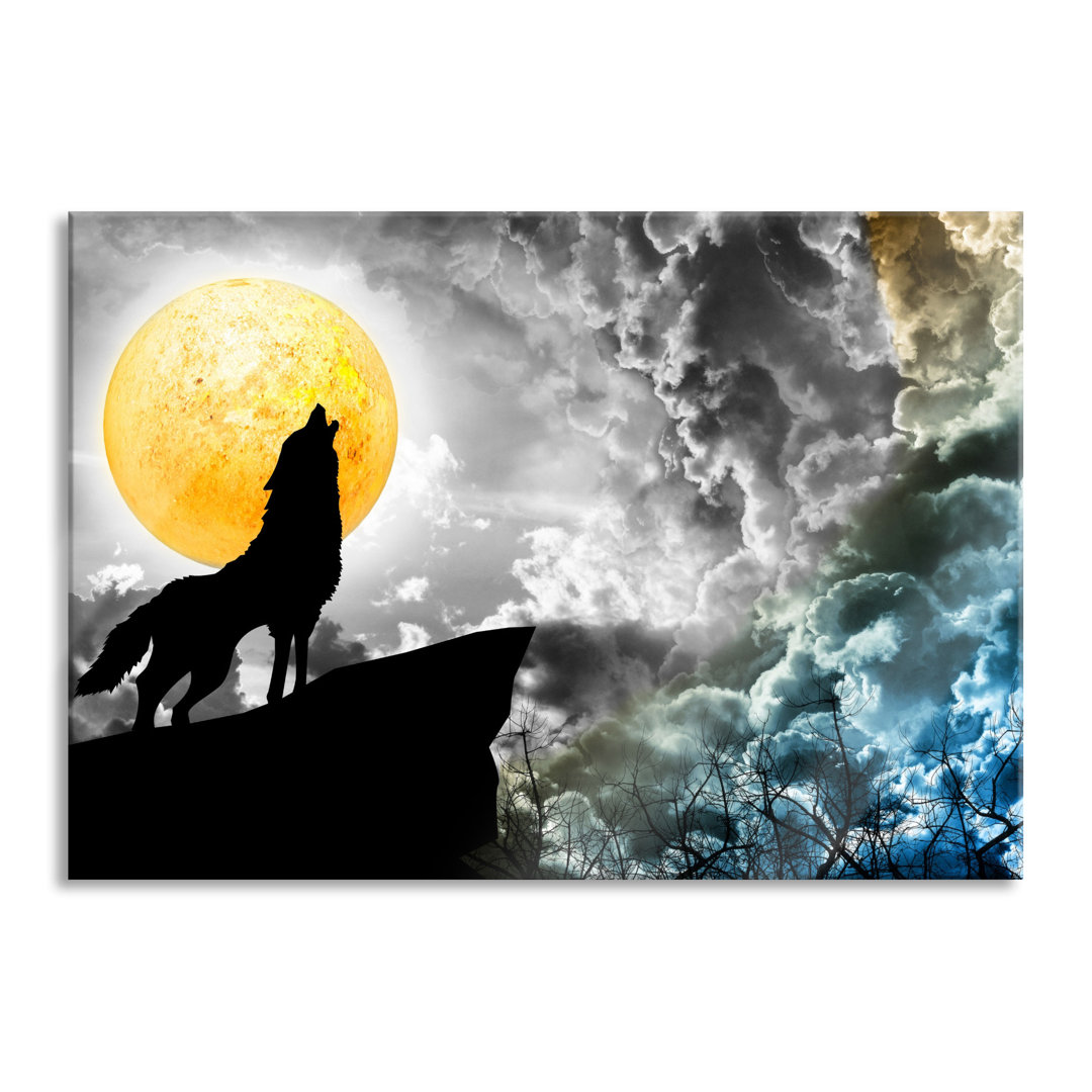 Grafikdruck Mystischer Wolf bei Vollmond