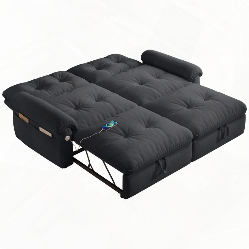 77‘’  Multifunctional 2-In-1 Sofa Bed, Grey, Black