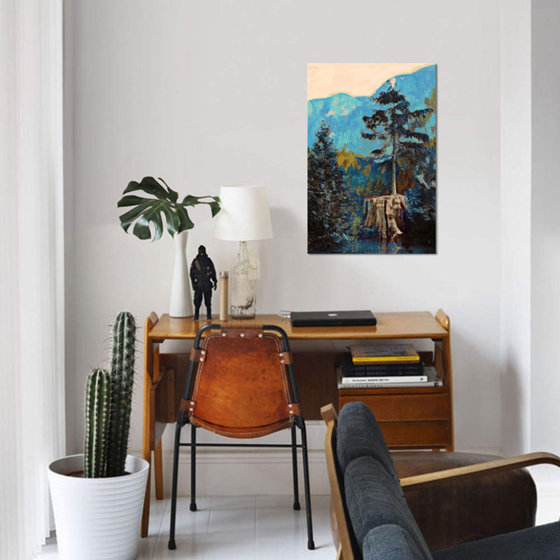 «Pine on Blue», reproduction sur toile, H 40 po x l 26 po x P 1,5 po, Toile tendue, Pas de tapis