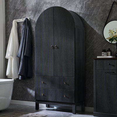  Armoire de rangement 71 po pour salle de bain moderne, arquée, avec 4 tablettes et 2 tiroirs