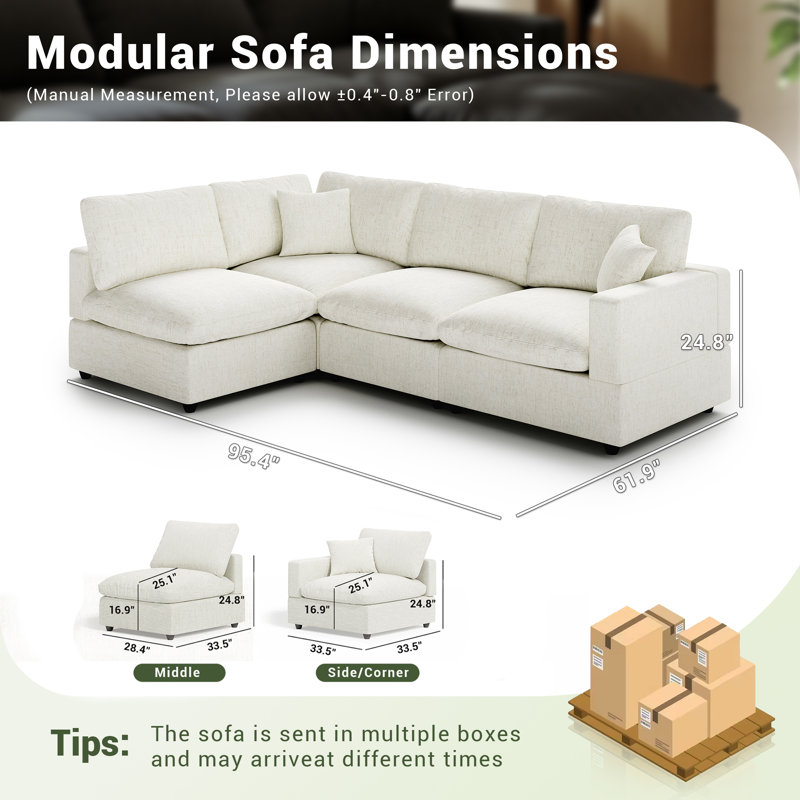 Canapé rembourré, canapé modulaire modulaire Cloud Couch pour salon, chambre à coucher, Mélange de lin crème