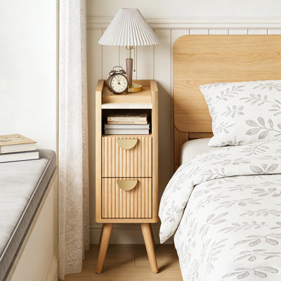 Mid-Century Modern Fluted 2-Drawer Nightstand(Set of 2)