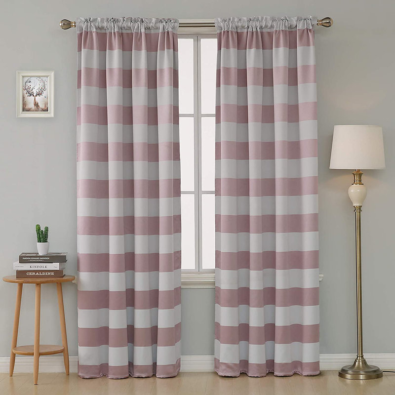 Zamudio Room Darkening Curtain Pair, 52" W x 95" L, Pink/White