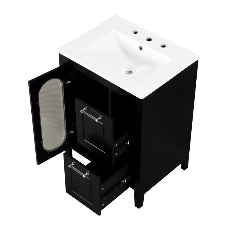 24" Bathroom Vanity With Sink, Noir, noir, noir, noir