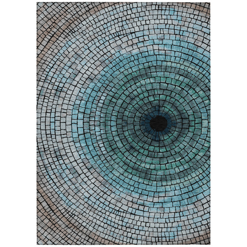 Machine Washable Indoor/Outdoor Chantille ACN2524 Geometric Rug, Teal, Rectangle 8' x 10'