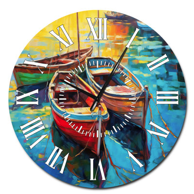 Three Boats In The Harbor I - Nautical & Beach White Face Wall Clock