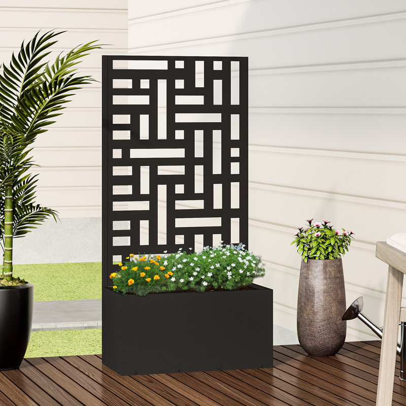 Boîte à fleurs d'extérieur individuelle en métal rectangulaire avec treillis pour plantes grimpantes
