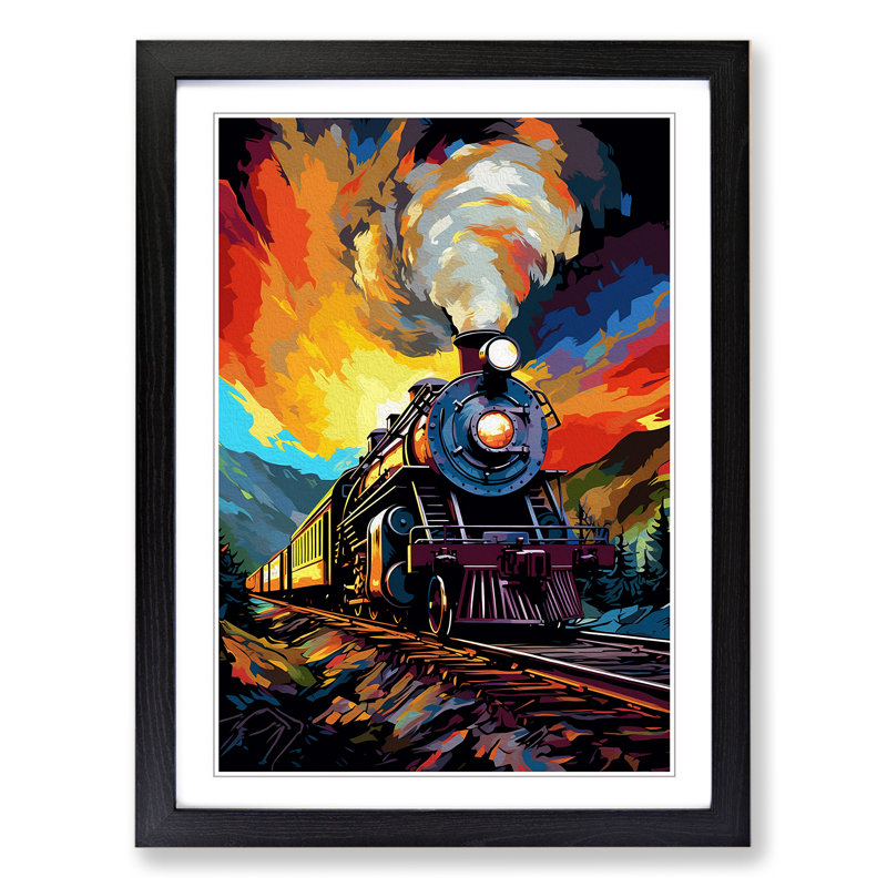 Steam Train Pop - Single Picture Frame Print on Wood, Black, 34cm H x 25cm W x 2cm D