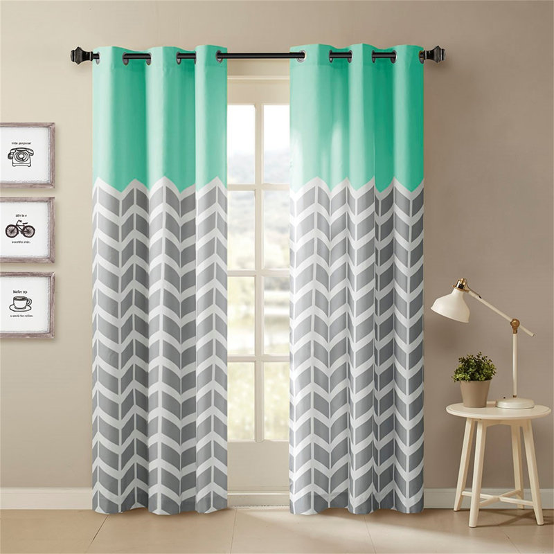 Paire de rideaux obscurcissant avec œillets Chevron, L 42 po x L 84 po, Turquoise
