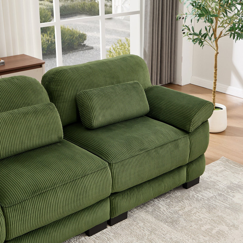 Canapé LSF en velours côtelé avec 1 coussin, Velours côtelé vert