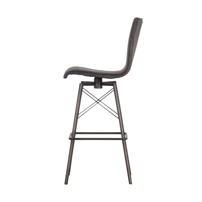 Diaw Swivel Upholstered Stool with Metal Frame, Bar Stool (30.5" Seat Height), Rialto Ebony Top Grain Leather