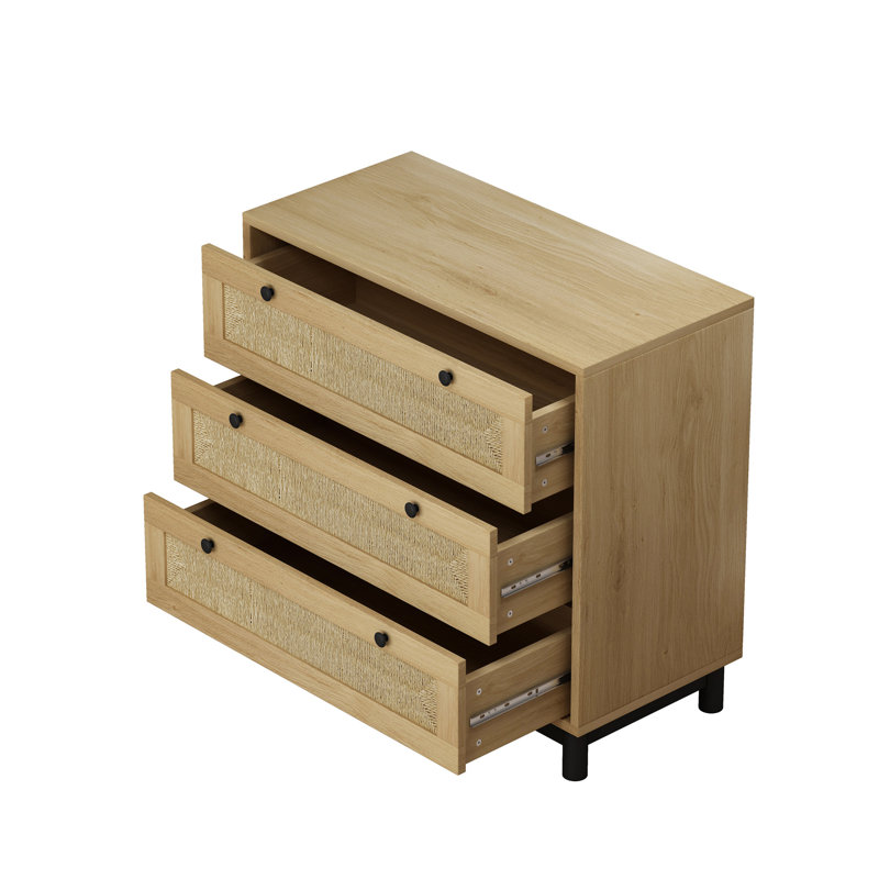 Armoire de rangement 3 tiroirs avec corde tissée et tiroir (ensemble de 2), Naturel
