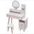 CRAZY ELF Stylish Vanity Table + Cushioned Stool, Touch Control LED Mirror, Large Capacity Storage Cabinet, 5 Drawers, Fashionable Makeup Furniture, Length Adjustable(L31.5"-43.2"X W15.8" X H48.1")
