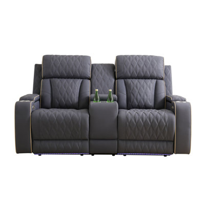 Boyigton 71.5“Dual Power Breathable Leather Reclining Loveseat With Reading Light,and Storage Armrest