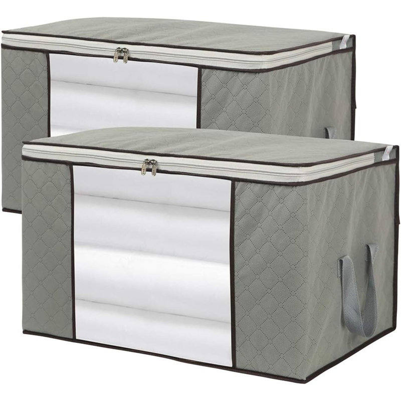 Ensemble de 2 grands sacs de rangement pliables pour édredon, courtepointe avec fenêtre transparente et poignées - ensemble d'édredon très grand facile à installer - organisateur de placard sous le lit
