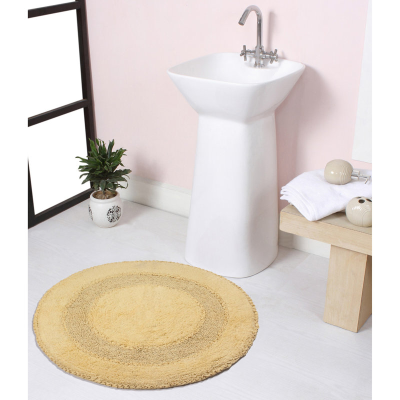 Plush Cotton Round shape bath Rug, Yellow, 30"W x 30"L