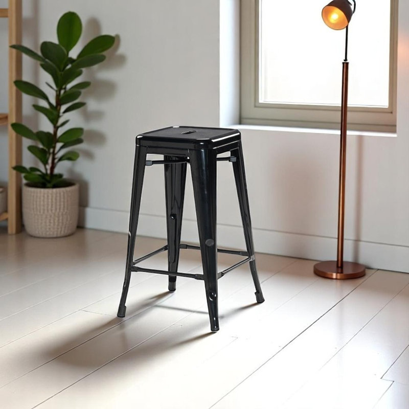 Tabouret de comptoir empilable en métal 26 po Teresa (ensemble de 4), Noir