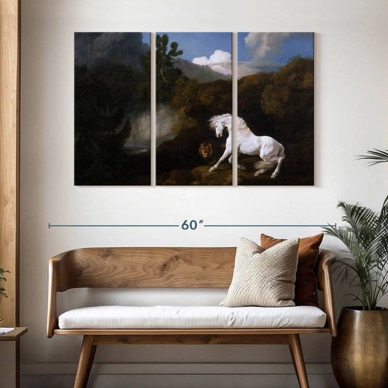 Cheval effrayé par un lion, H 32 po x l 50 po
