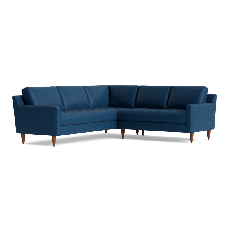 MCM Leather Sectional, Bison Deep Blue Top Grain Leather, Left Hand Facing
