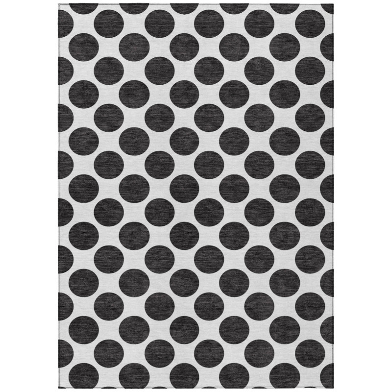 Tapis intérieur lavable à pois noir et ivoire 8 pi x 10 pi
