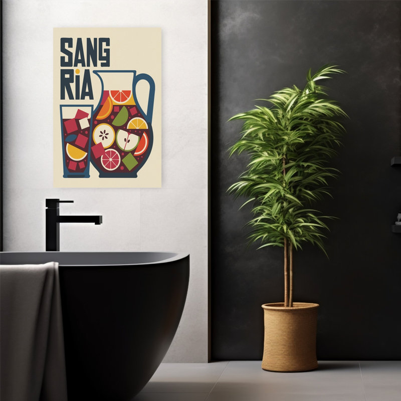 Art mural rétro rétro avec cruche de sangria rétro, H 24 po x l 16 po