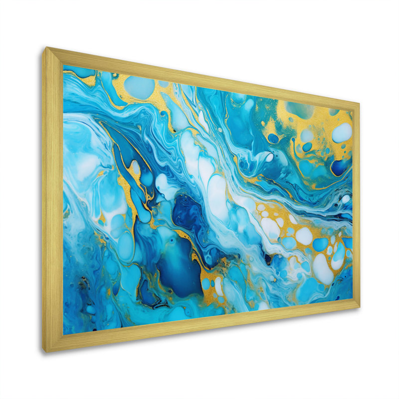 «Turquoise Luxury Abstract Fluid Art X», reproduction d'art sur toile, H 16 po x l 32 po x P 1 po