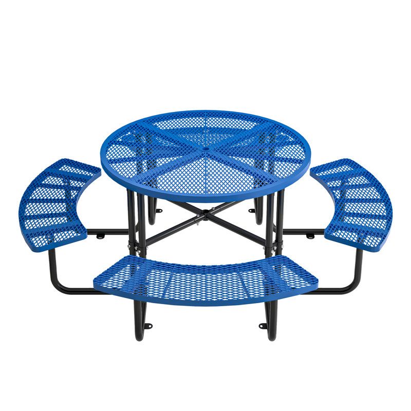Ridenour Metal Picnic Table Dining Table with Umbrella Hole - Coated Steel Heavy Duty Commercial Grade Table, Sapphire