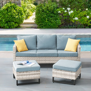 Nazime 74.02" Wide Outdoor Wicker Patio Sofa with Cushions