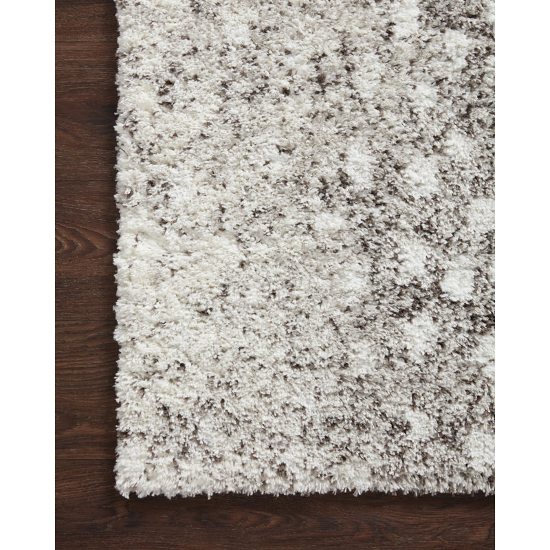Gray and White Abstract Shag Runner Rug, 2'-7" x 7'-6"