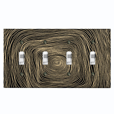 Metal Light Switch Plate Outlet Cover (Abstract Swirl Art Gray - Quadruple Toggle)