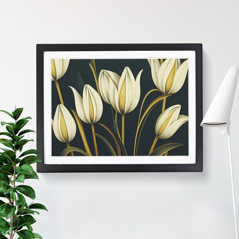 Art Deco Tulip Flowers Vol.1 - Single Picture Frame Print, Black Framed, 46cm H x 64cm W x 2cm D