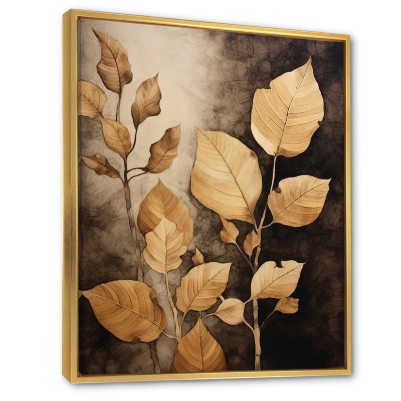 Harmonie des feuilles brunes et brunes VI, H 44 po x l 34 po x P 1,5 po, Cadre flottant doré