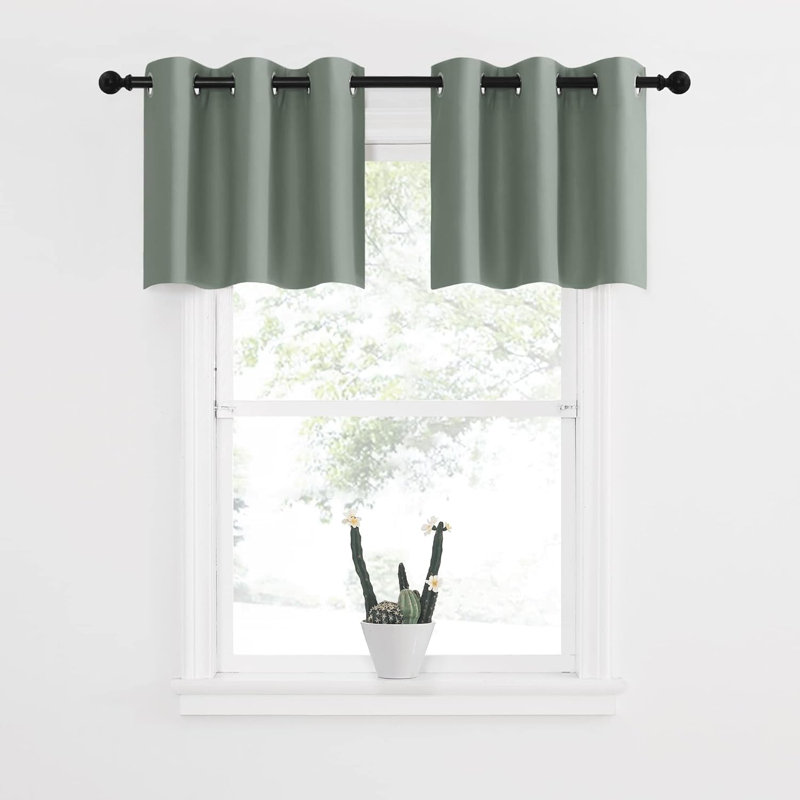 Blackout Small Window Valances, Rustic Farmhouse Curtains Grommet Top Thermal Insulated Window Drapes for Kitchen/Bathroom/Basement, 2 Panels.