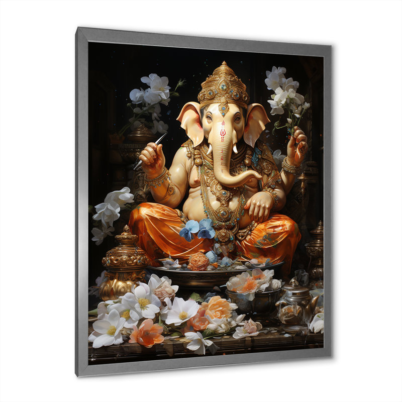 «Dairyn Hinduisim Art Ganeshas Blessing I», reproduction, H 44 po x l 34 po x P 1,5 po, Cadre photo argenté