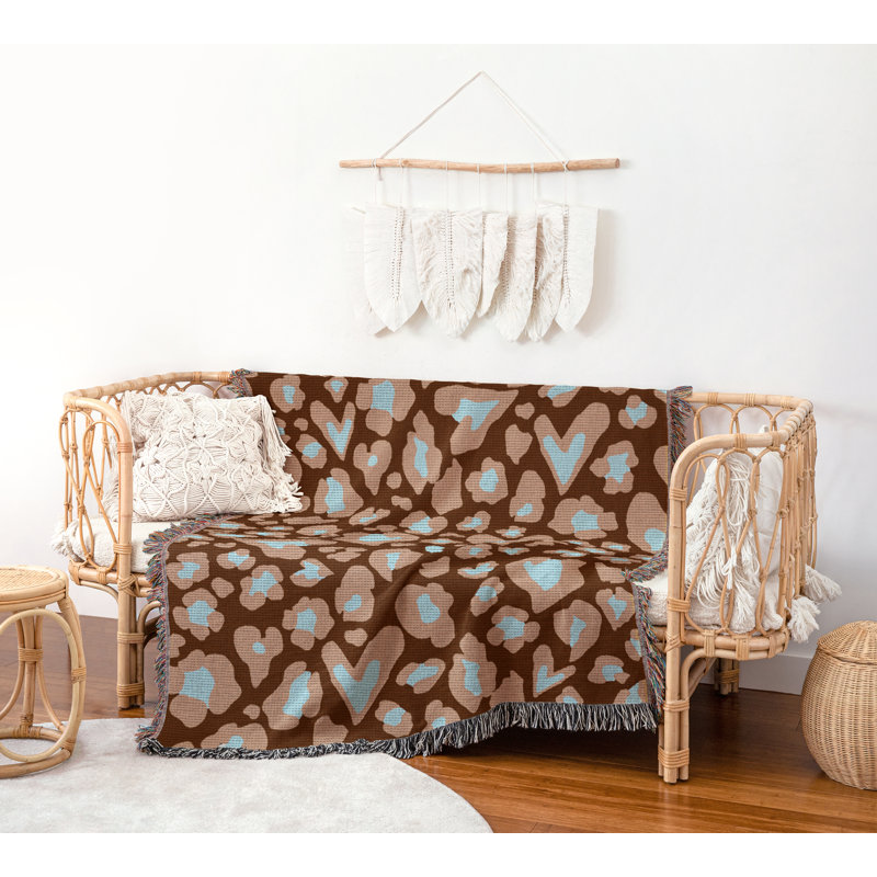 Jeté en coton à imprimé animal, Rust Brown; Beige; Blue, 60 po x 80 po