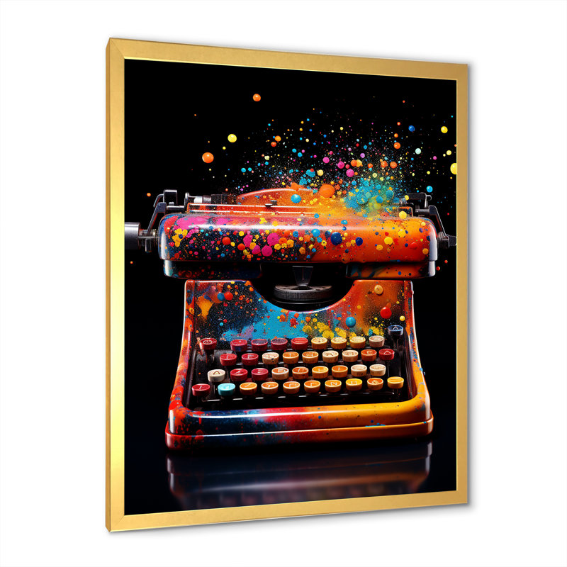 «Abstract Chic Typwriter» - Art mural Pop Art, Cadre doré simple, H 20 po x l 12 po x P 1 po