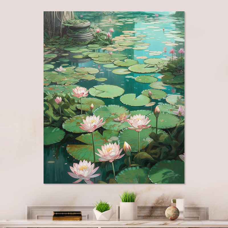 Décoration murale rose en métal Pinklotus, H 32 po x l 16 po x P 1 po