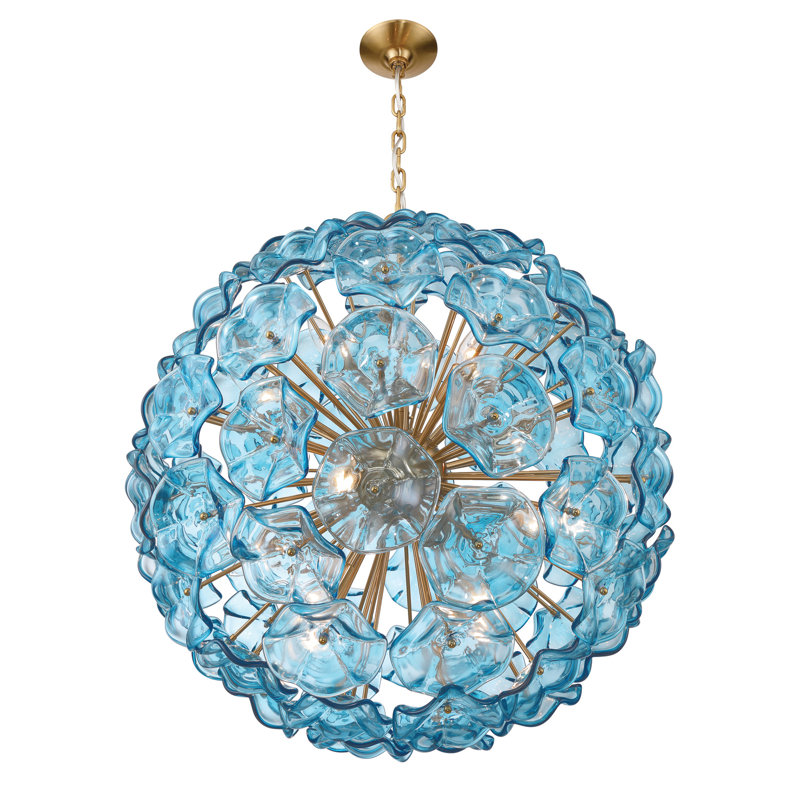 Lustre Seguis Alerte 28'' en laiton vieilli, H 30 po x l 28 po x P 28 po, Bleu