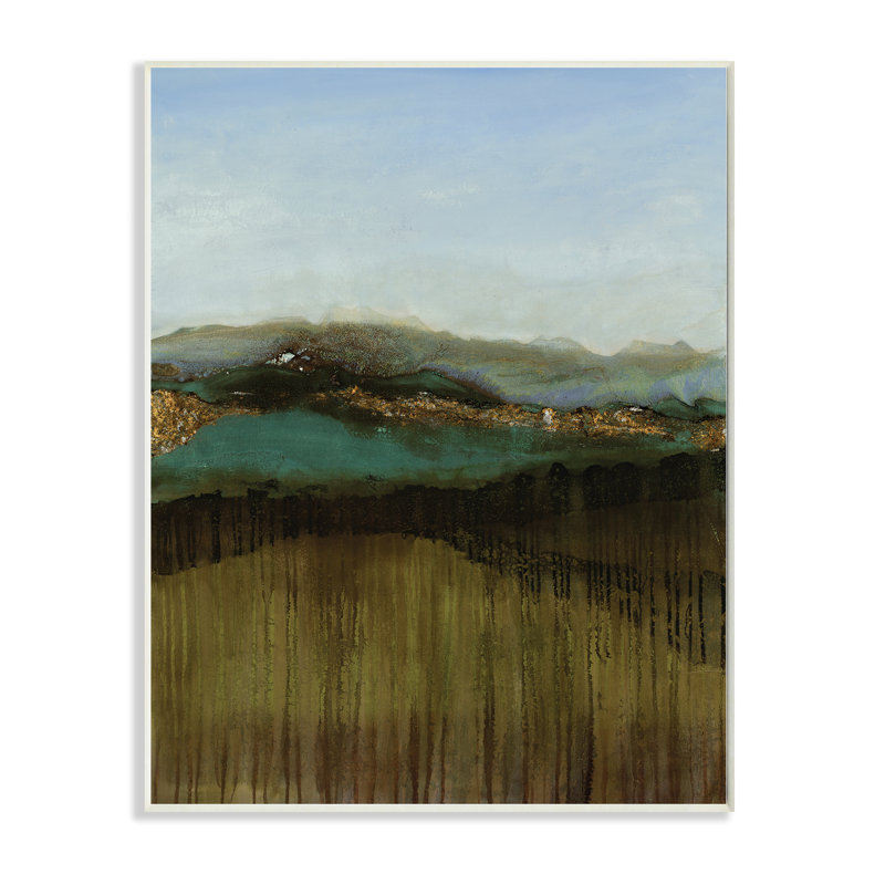 Abstrait au loin, paysage de montagnes bleues par Ruth Fromstein - Peinture, Plaque murale, H 19 po x l 13 po