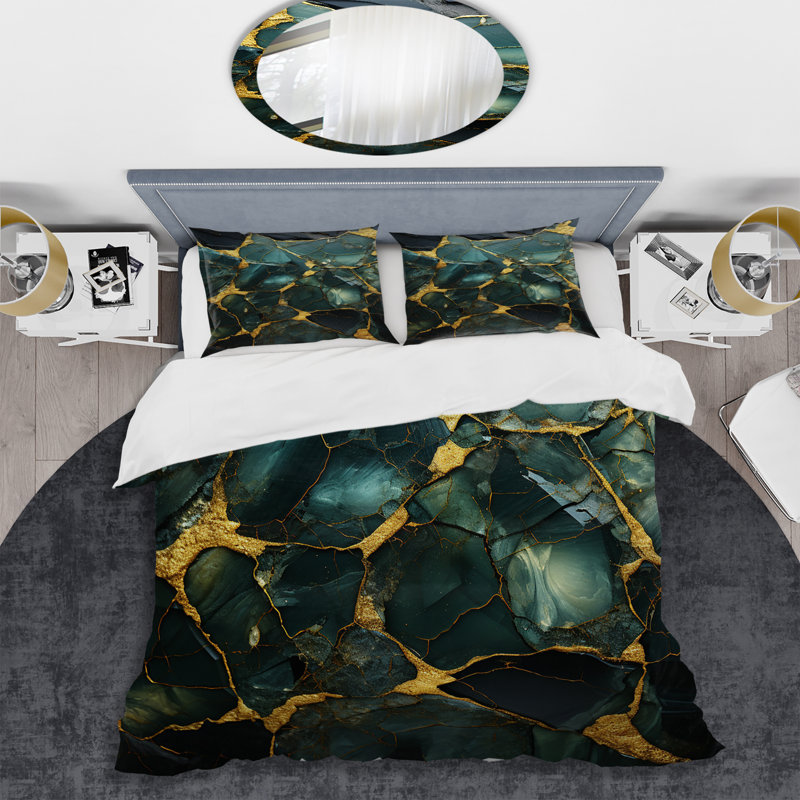Ensemble de housse de couette Green Marble, Housse de couette pour grand lit et 2 taies décor