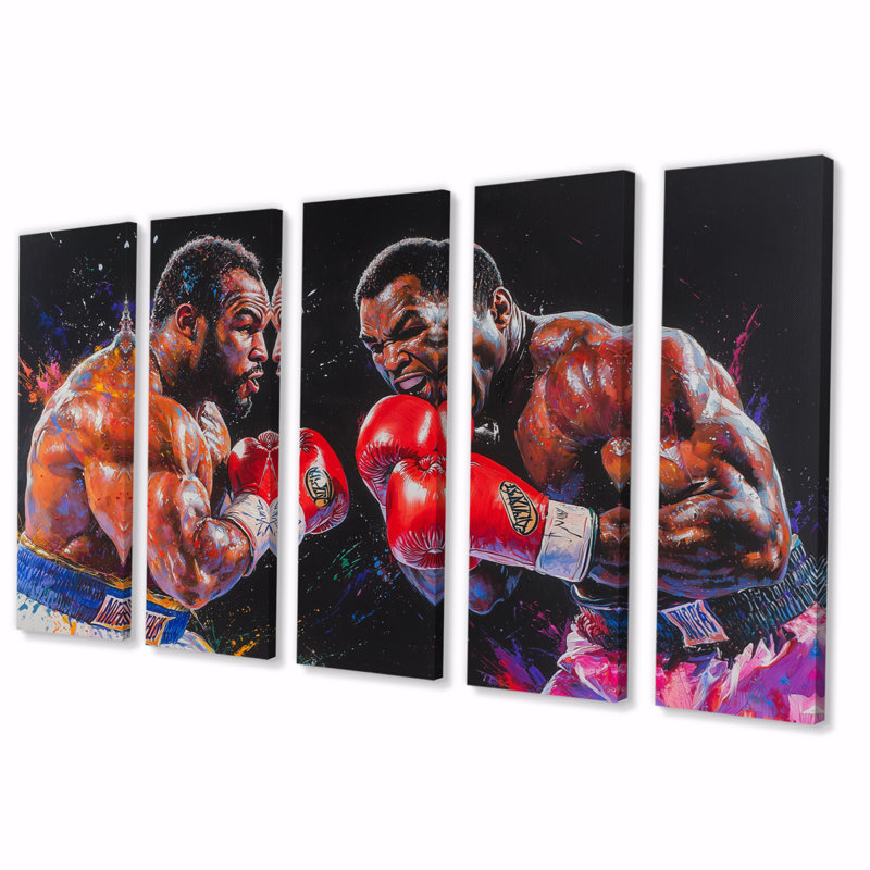 Championnats de boxe rouges et noirs III - ensemble d'art mural de boxe sportive, H 32 po x l 80 po
