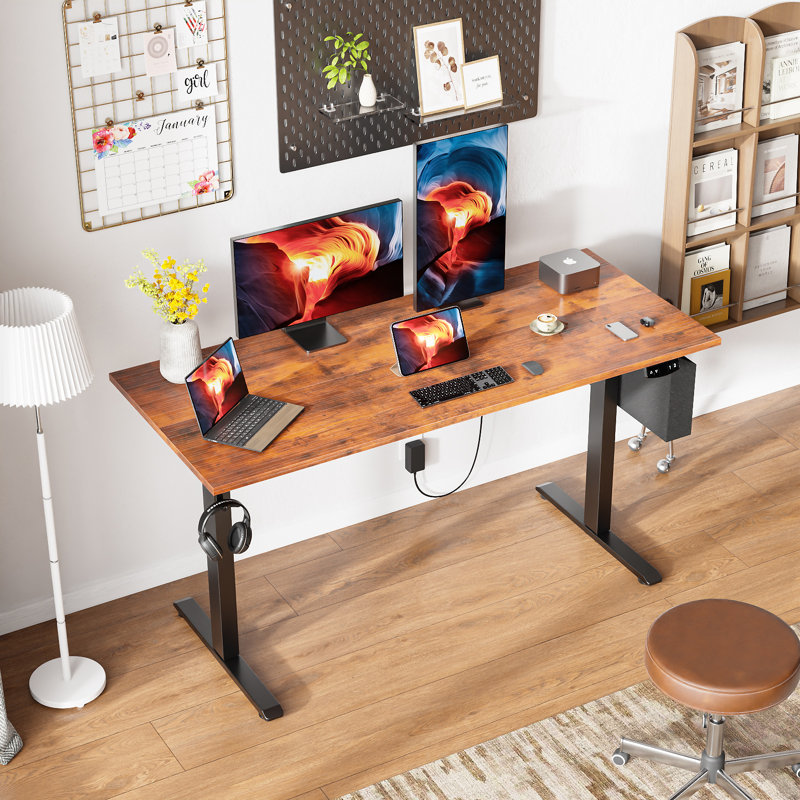 Bureaux debout et réglables en hauteur, Brun / Noir, H 47,2 po x l 55,1 po x P 23,6 po
