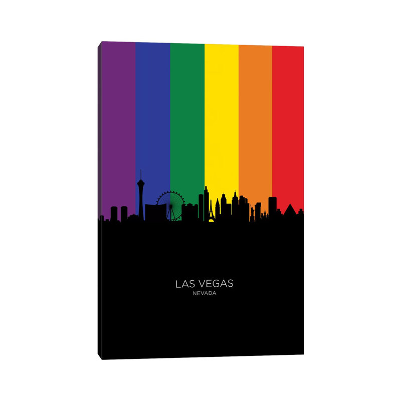 Las Vegas Nevada Skyline Rainbow Flag by Michael Tompsett - 1 Piece Wrapped Canvas Wall Art, 30.48 cm H x 45.72 cm W