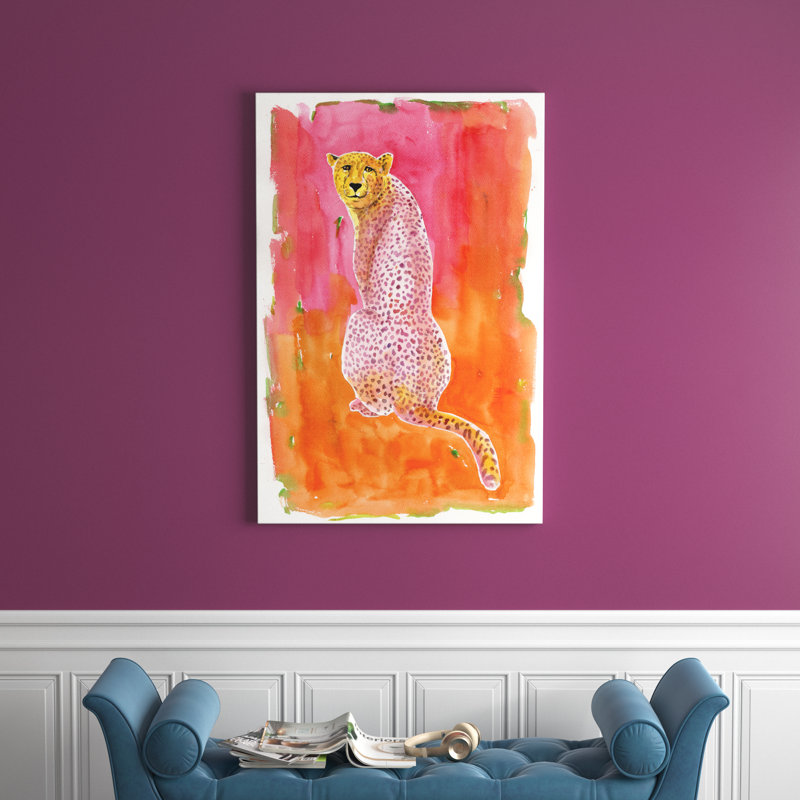 Aquarelle guépard I - peinture sur toile tendue, H 48 po x l 32 po